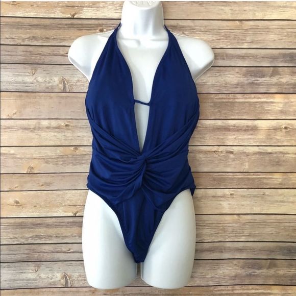 La Blanca Blue Plunge One-Piece - Picture 3 of 8